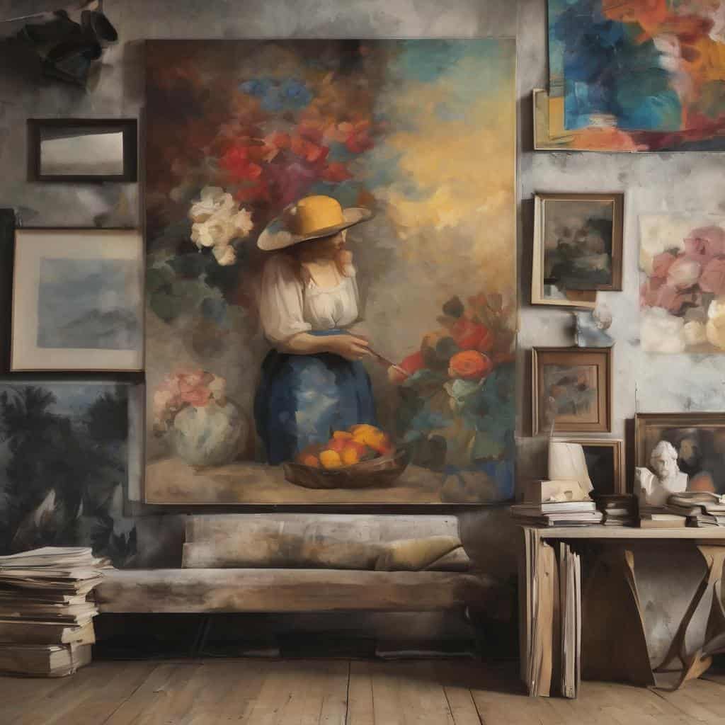 Ζωγραφική αυθεντικό πίνακα μίας γυναίκας με καπέλο σε καλλιτεχνική συλλογή.